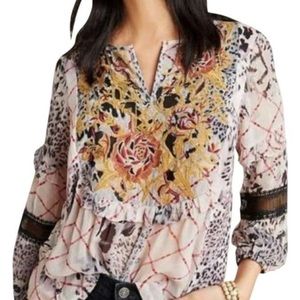 Anthropologie Mathilda Embroidered Floral Top XS